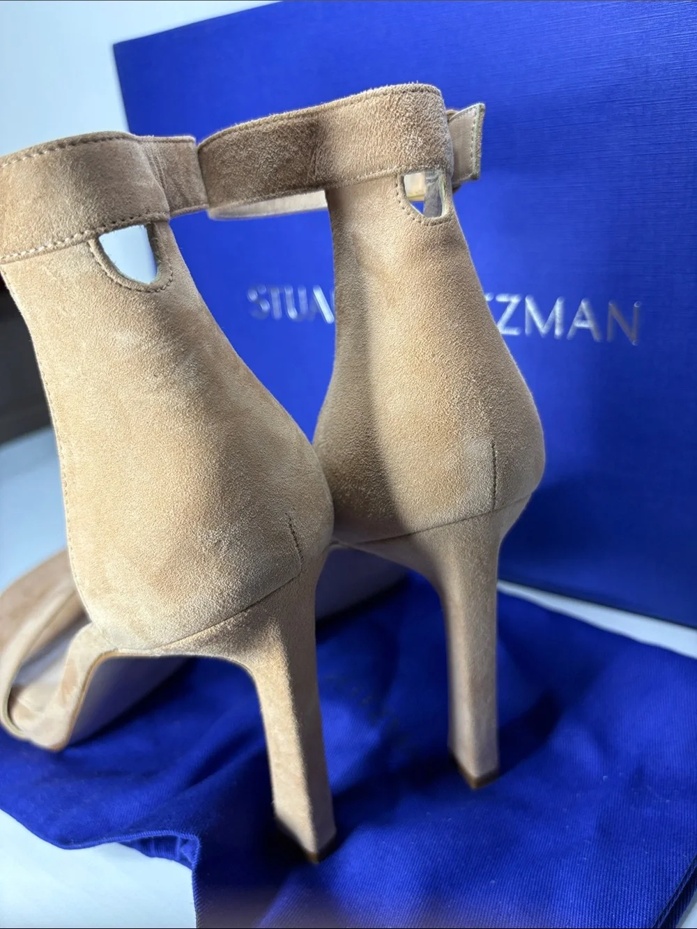 NWT Stuart Weitzman Tan Suede‎ Ankle-Strap Stiletto Sandals 7.5